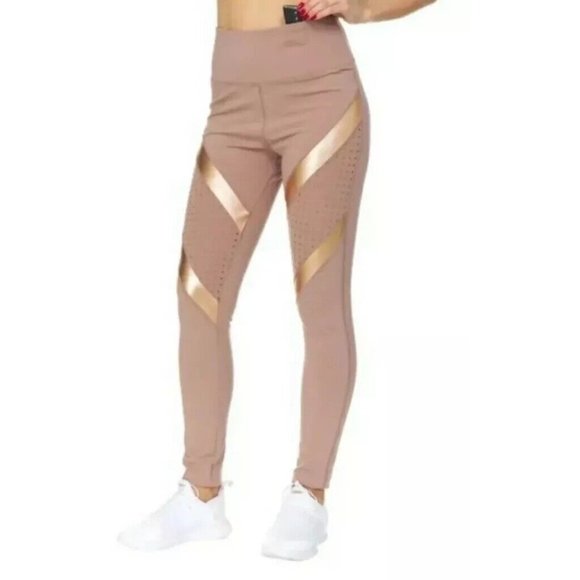 BSP  Antler&Gold Cutout Accent Contrast HighWaist Leggings Women Size XL  Brown - Picture 3 of 16